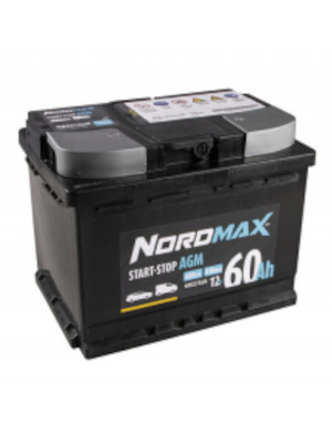 Startbatteri Nordmax AGM 12V 60Ah 680A i gruppen Produkter / Bil & Fordon / Startbatteri hos Riksförbundet M Sverige (NM027AGM)