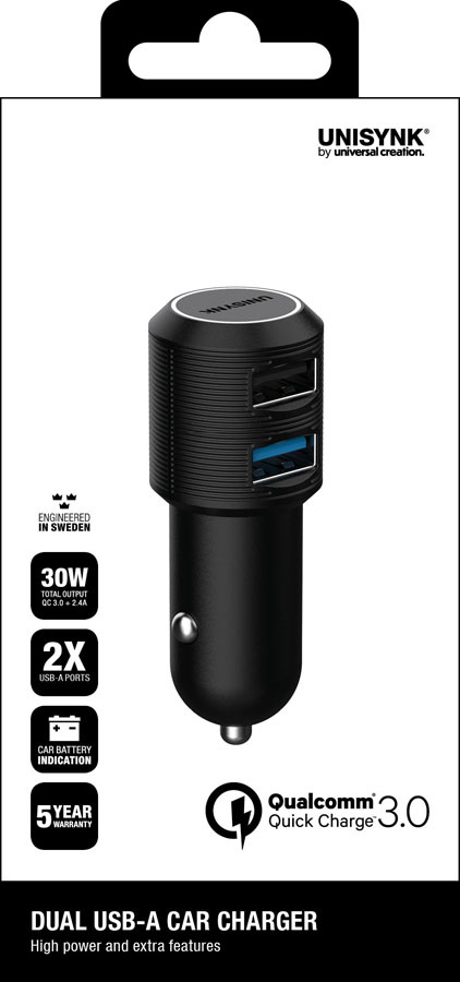 UNISYNK Dual USB Car Charger QC3+2.4A