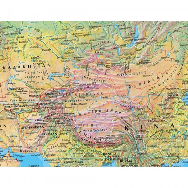 Väggkarta världen fysisk 1:30 milj 136x84cm