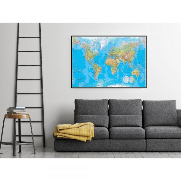 Väggkarta världen fysisk 1:30 milj 136x84cm