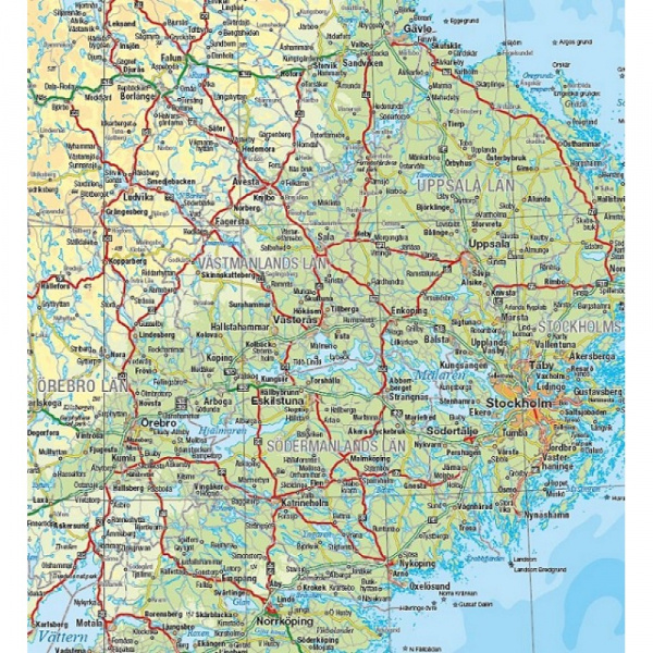 Sverige väggkarta 1:1,3 milj 55x123 cm