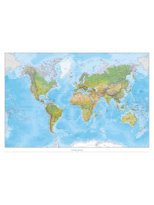 Väggkarta världen 1:41,4 milj Fysisk 100x70cm
