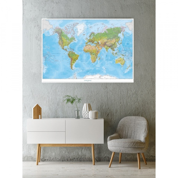 Väggkarta världen 1:41,4 milj Fysisk 100x70cm